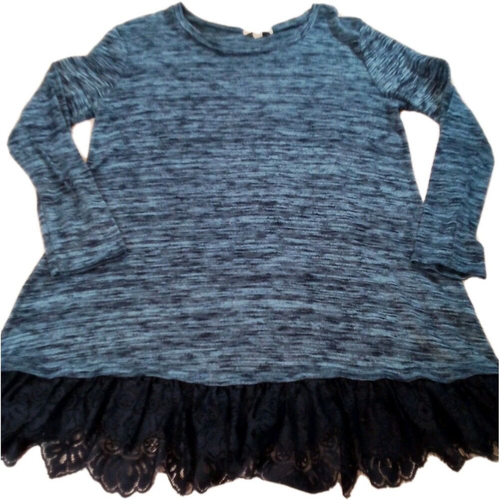 Women's Blue ‎ Boutique Rebellion Long Sleeve Shirt Lace Bottom Size Large